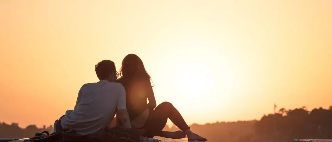 A couple sitting together watching the sunset